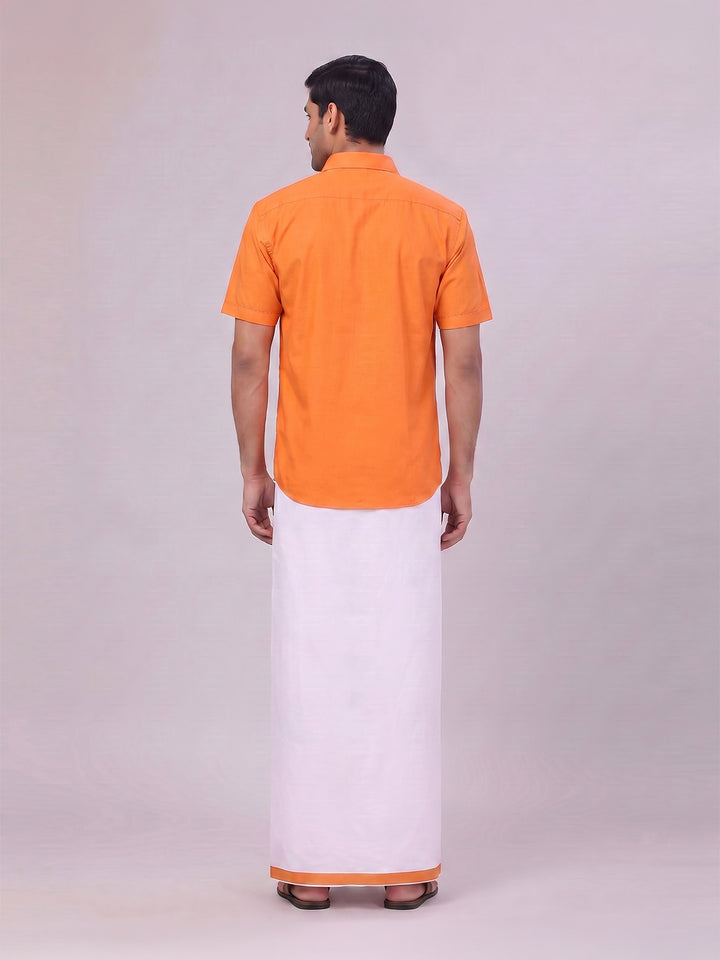 Mens Cotton Orange Matching Shirt and Dhoti Combo Luster