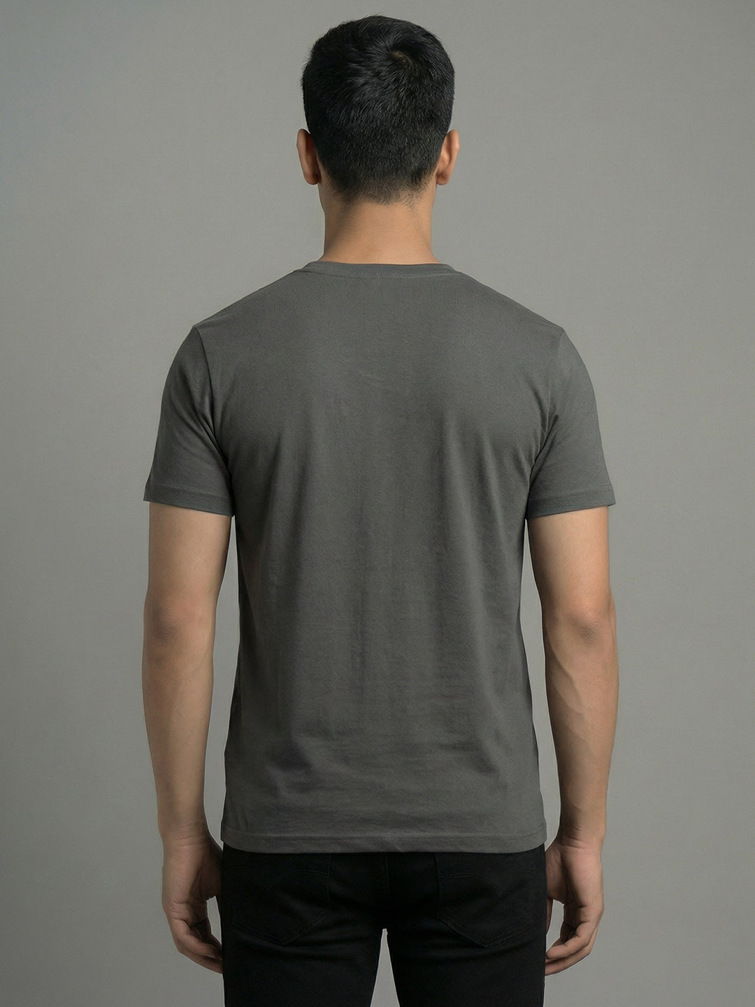 Men's Regular Fit V-Neck Grey T-Shirt Caliber