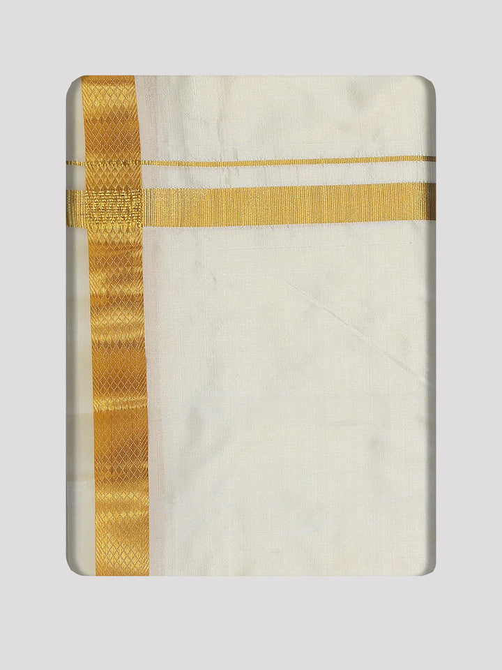 Men's Pure Silk Wedding Cream Shirt, Dhoti, Nerial with Belt Combo - Nesam 50K