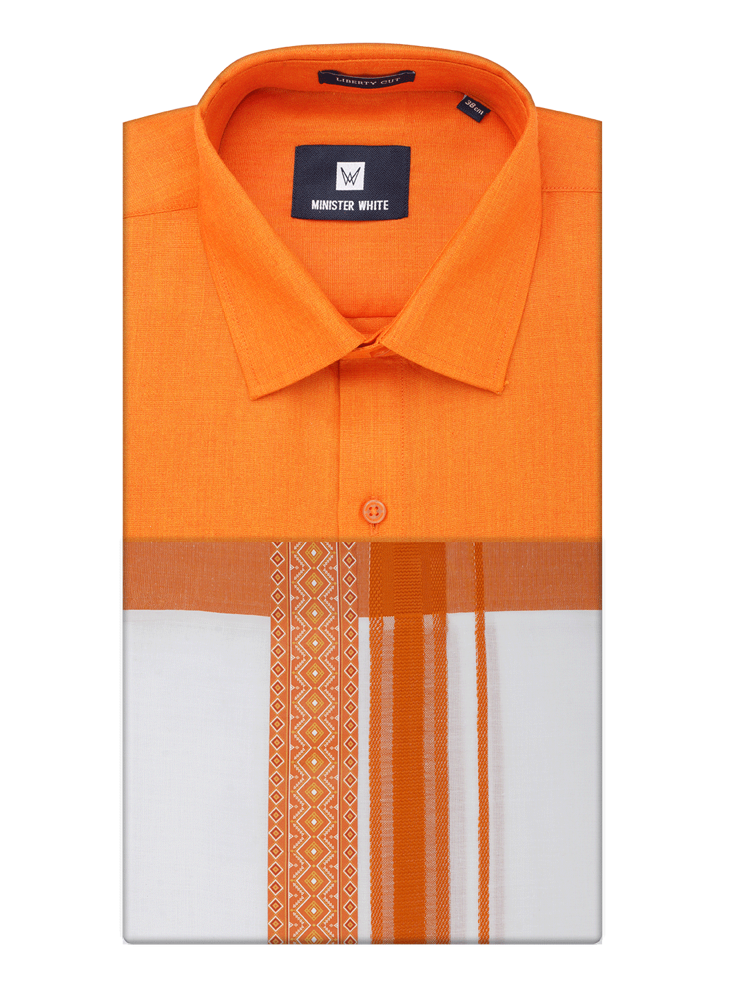 Men's Cotton Orange Matching Shirt with Fancy Printed Border Dhoti Combo Luster Trend