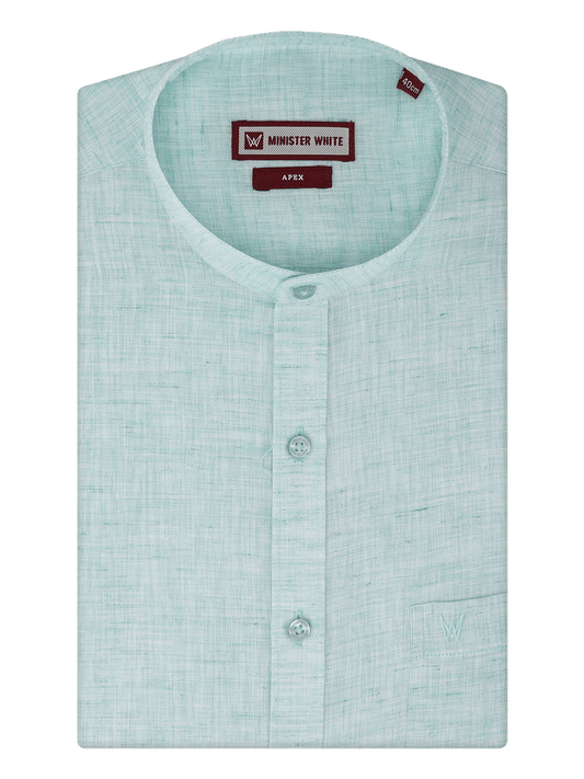 Men's Sea Green Color Chinese Collar Regular Fit Shirt Apex
