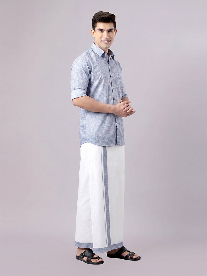 Men's Orchid Color Digital Printed Shirt with Matching Printed Border Dhoti Combo Varnam