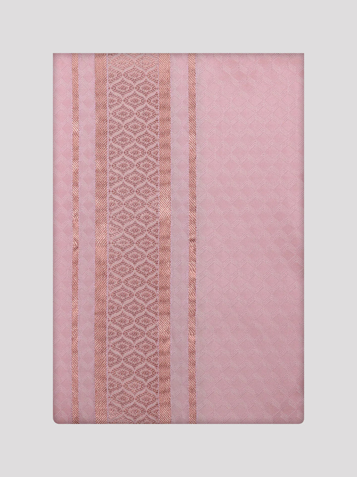 Men's Art Silk Pink Full Sleeves Shirt with 2 1/2" Copper Jari Border Dhoti Combo Nautica