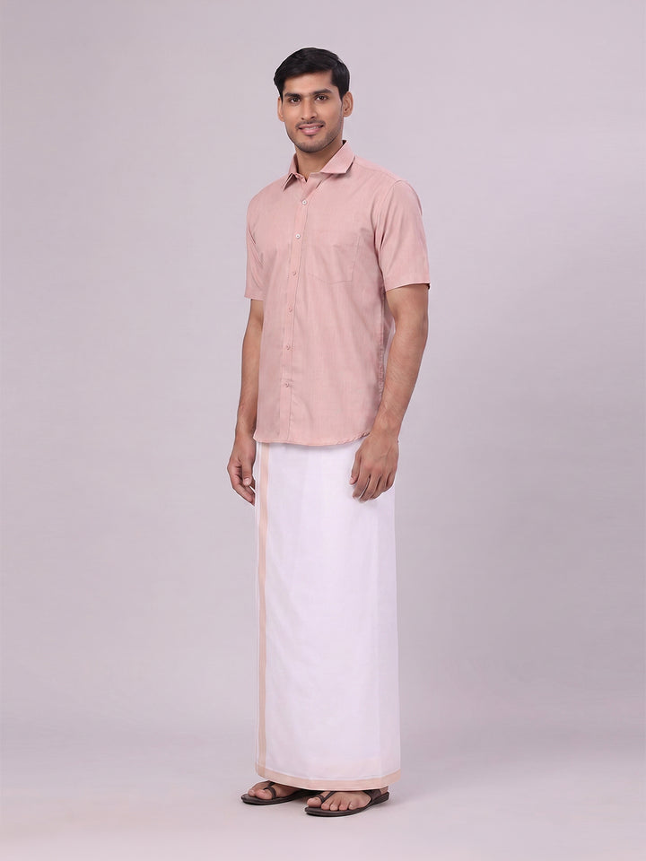 Men's Cotton Beige Matching Shirt and Dhoti Combo Luster