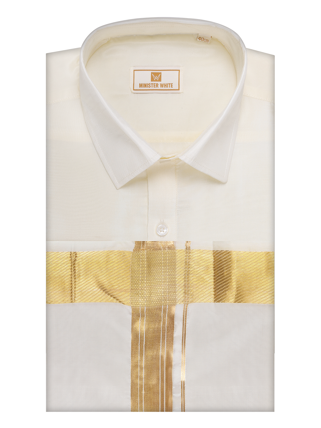 Mens Art Silk Cream Full Sleeves Shirt with 100k Gold Jari Border Dhoti Combo Finesse