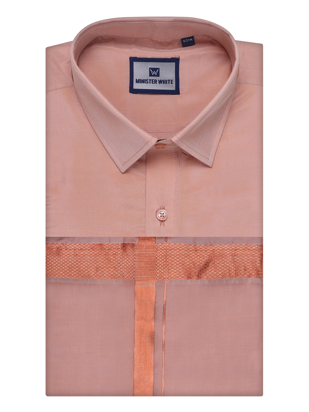 Mens Art Silk Dark Copper Full Sleeves Shirt with Copper Jari Border Dhoti Combo Finesse