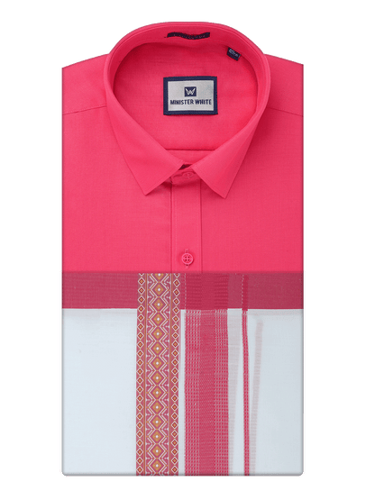 Men's Cotton Orange Matching Shirt with Fancy Printed Border Dhoti Combo Luster Trend