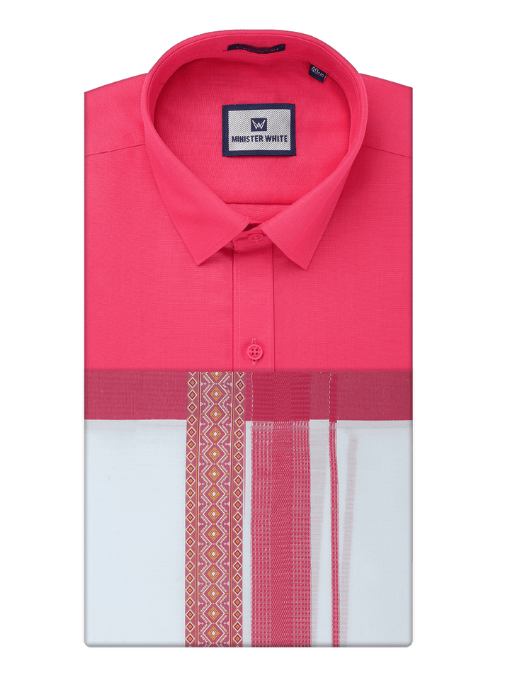 Men's Cotton Orange Matching Shirt with Fancy Printed Border Dhoti Combo Luster Trend