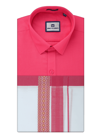 Men's Cotton Orange Matching Shirt with Fancy Printed Border Dhoti Combo Luster Trend