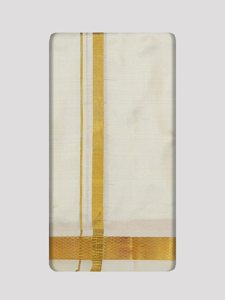 Men's Pure Silk Wedding Cream Shirt, Dhoti, Nerial with Belt Combo - Nesam 50K