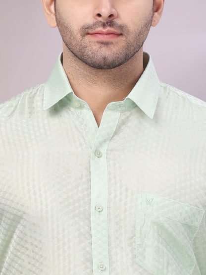 Men's Art Silk Pista Jacquard Full Sleeves Shirt with 2 1/2" Jari Border & Towel Dhoti Combo Nautica