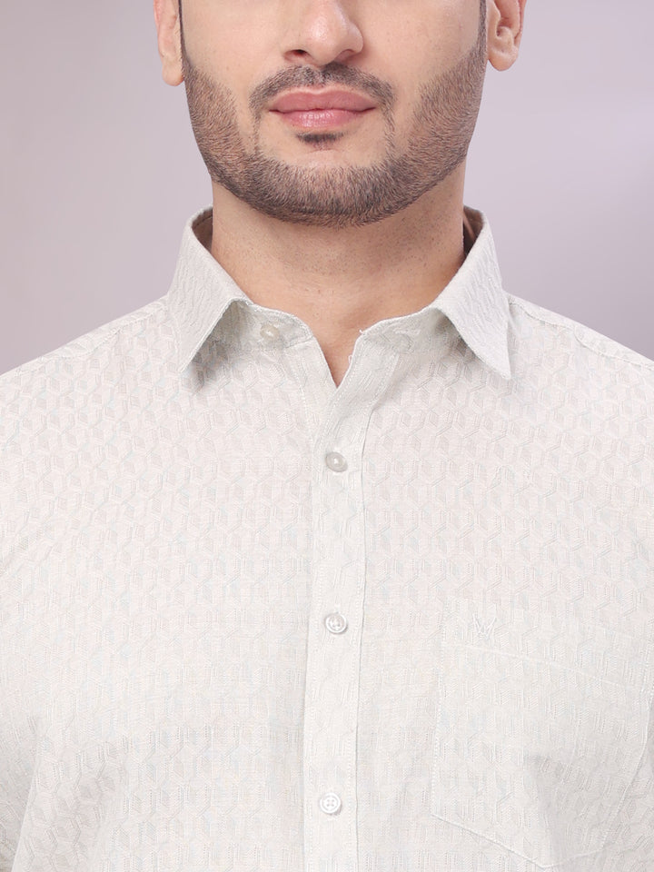 Men's Olive Green Color Jacquard Shirt Zeebra close view