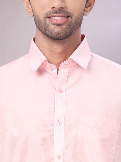 Men's Art Silk Pink Full Sleeves Shirt Finesse close view