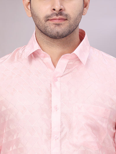 Men's Art Silk Pink Full Sleeves Shirt Neogen close view