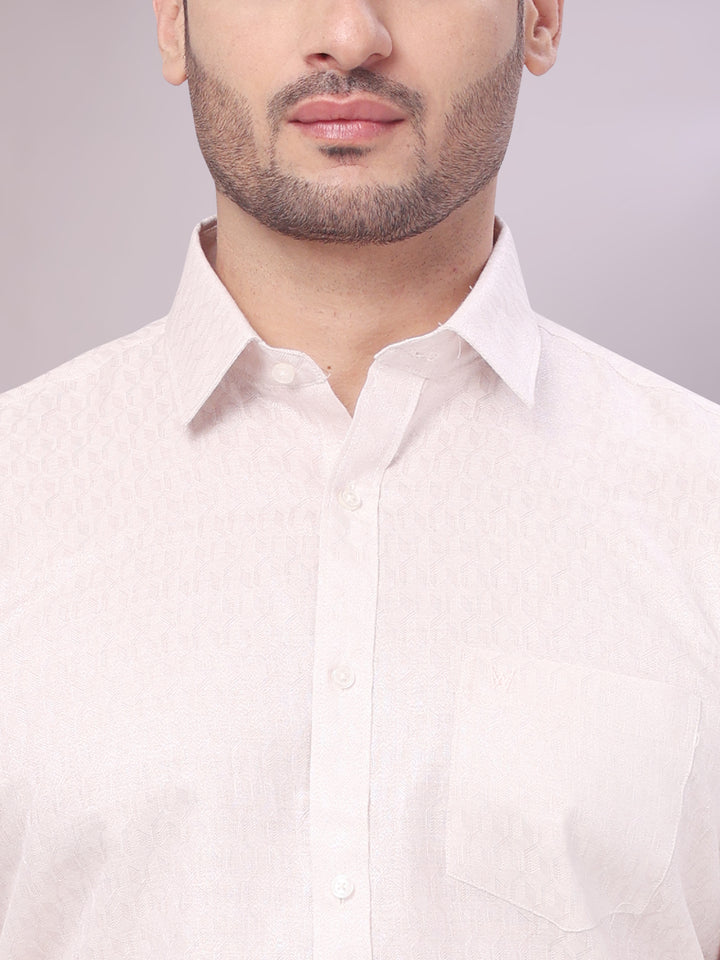 Mens Light Rose Colour Jacquard Shirt with Matching Flexi Dhoti Combo Zeebra