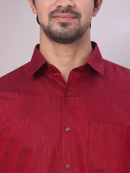 Men's Maroon Color Cotton Shirt close view 
