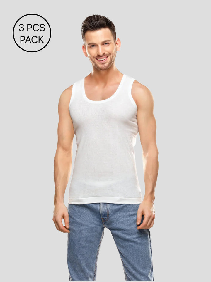 Men's Super Combed Cotton White Vest Hunter RN (Pack of 3)