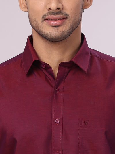 Mens Cotton Maroon Shirt with Tissue Matching Border Dhoti Wedding Combo Kandala