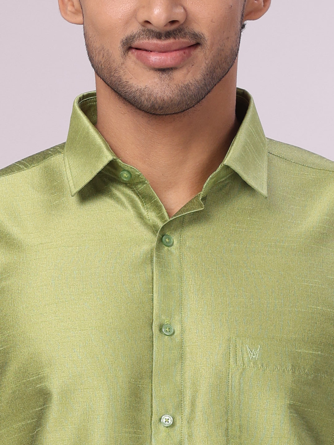 Men's Green Dupion Satin Shirt Gora close view 