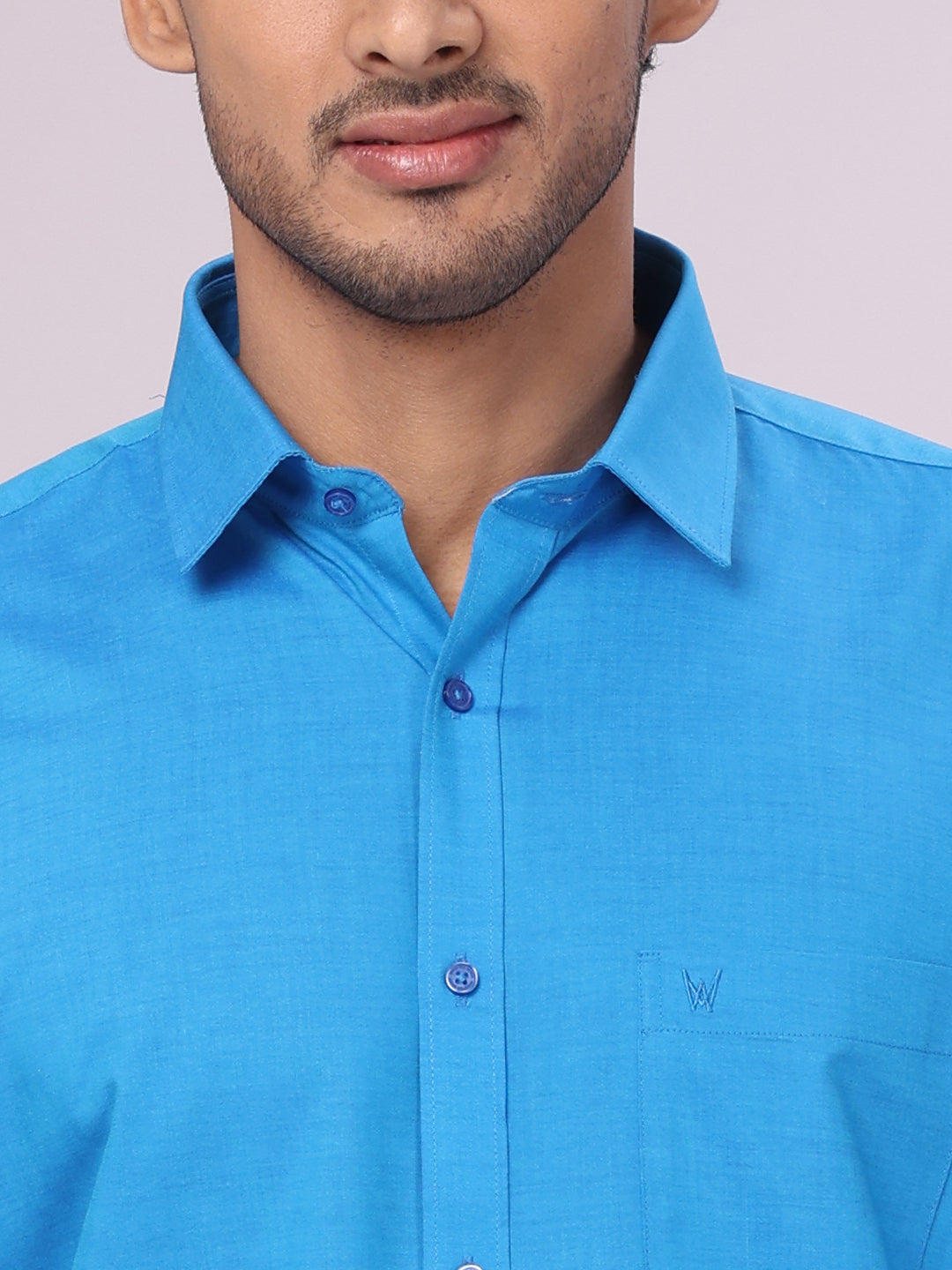 Men's Blue Color Cotton Shirt with Matching Border Tissue Dhoti Combo close view