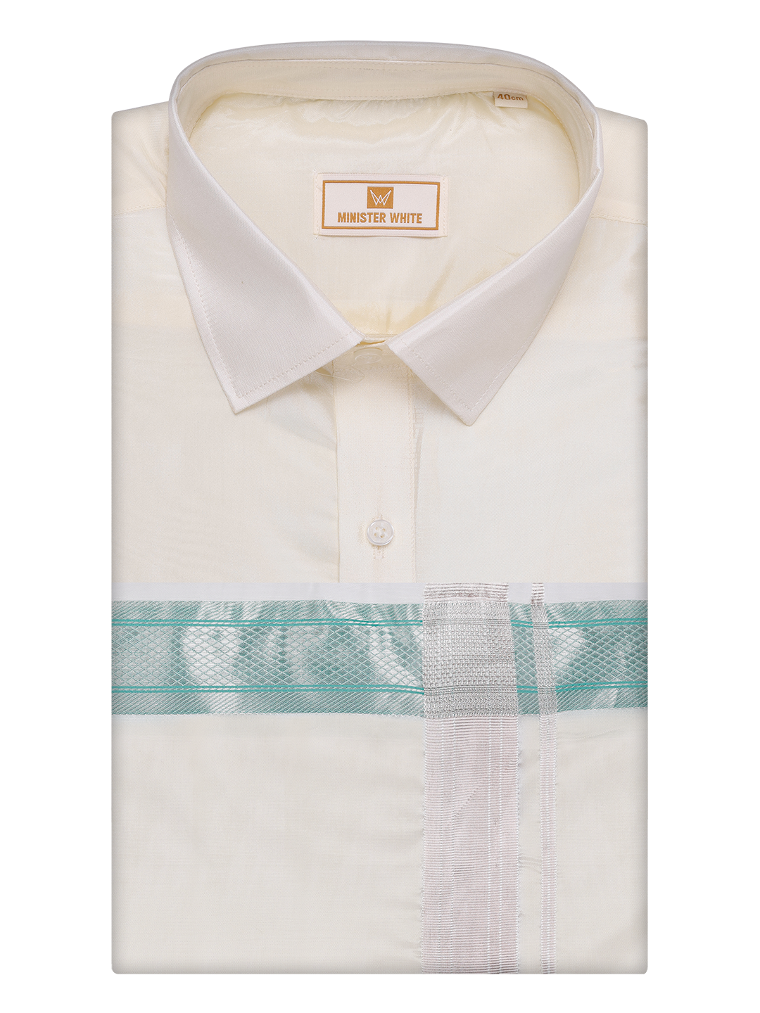 Men's Art Silk Cream Full Sleeves Shirt with Fancy Jari Border Dhoti Combo Finesse