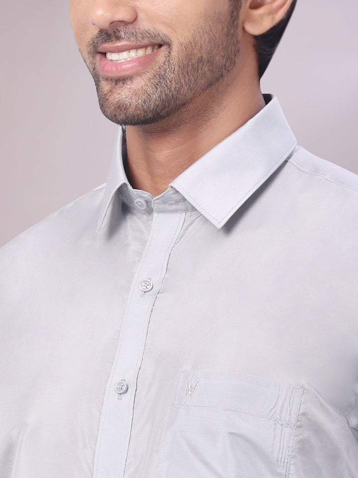Men's Art Silk Steel Grey Full Sleeves Shirt Finesse close view