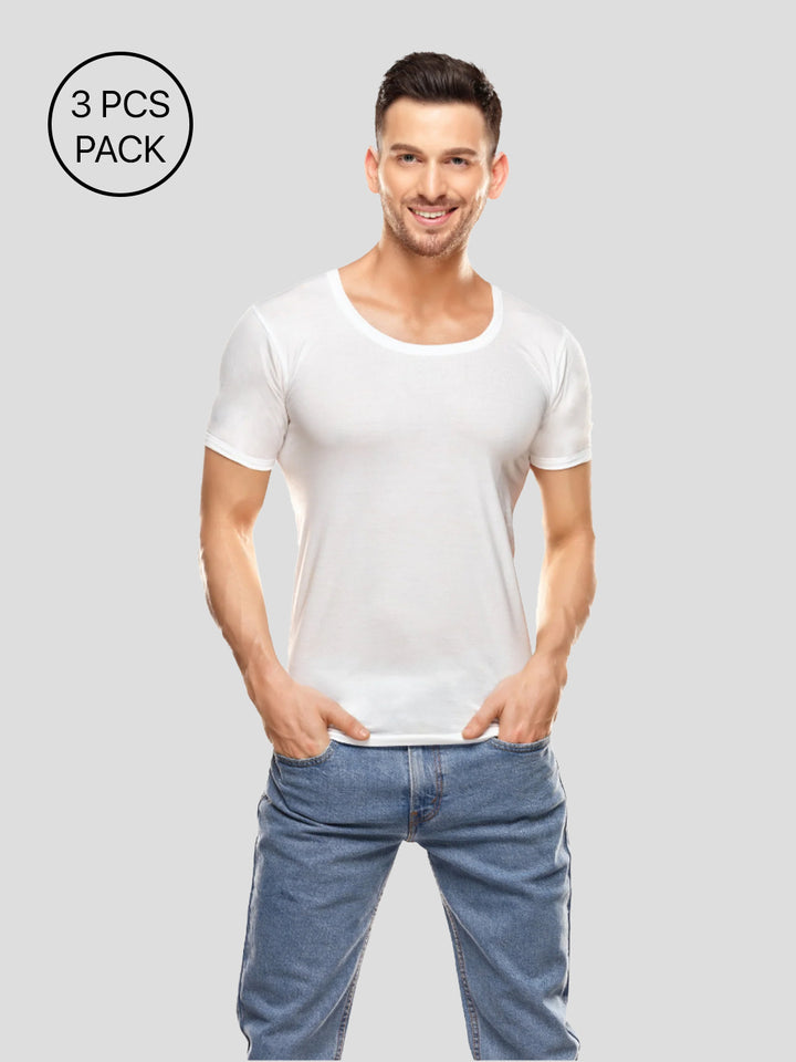 Men's Super Combed Cotton White Vest Casper RNS (Pack of 3)