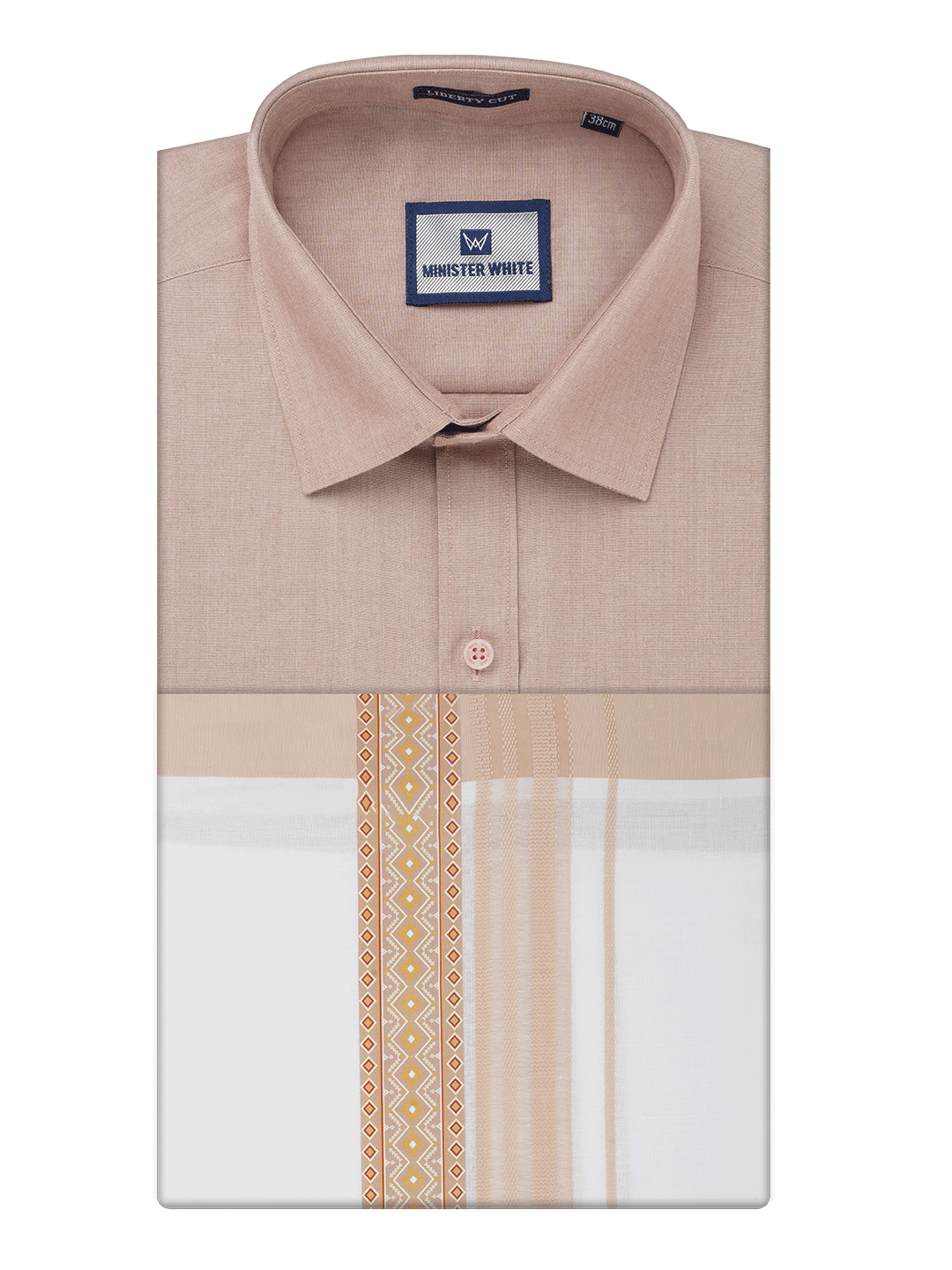 Men's Cotton Beige Matching Shirt with Fancy Printed Border Dhoti Combo Luster Trend