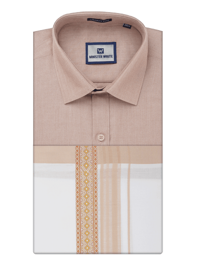 Men's Cotton Beige Matching Shirt with Fancy Printed Border Dhoti Combo Luster Trend