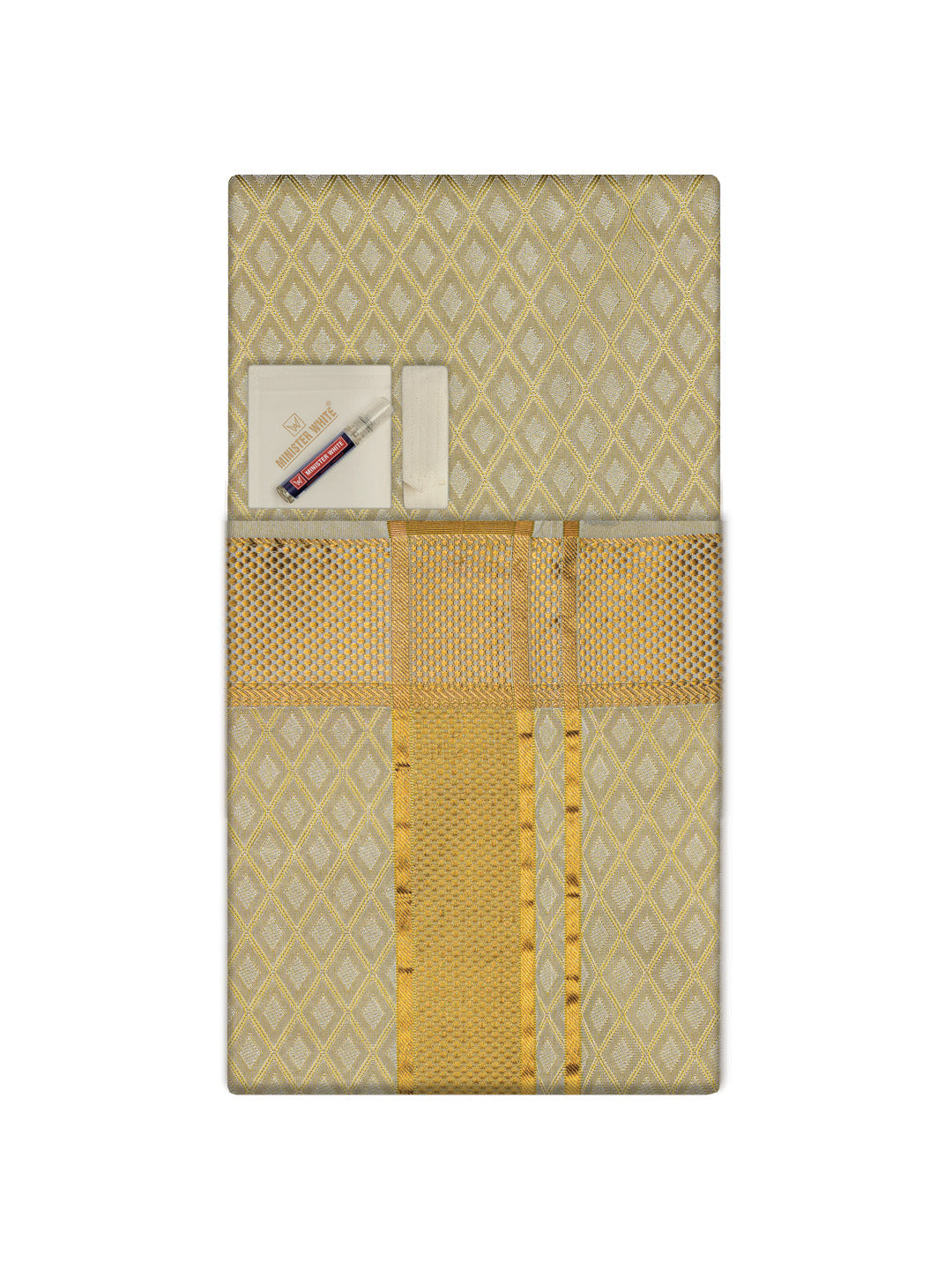 Men's Premium Art Silk Fawn Shirt Bit with 2 1/2" Gold Jari Border Dhoti Towel Combo Sweden