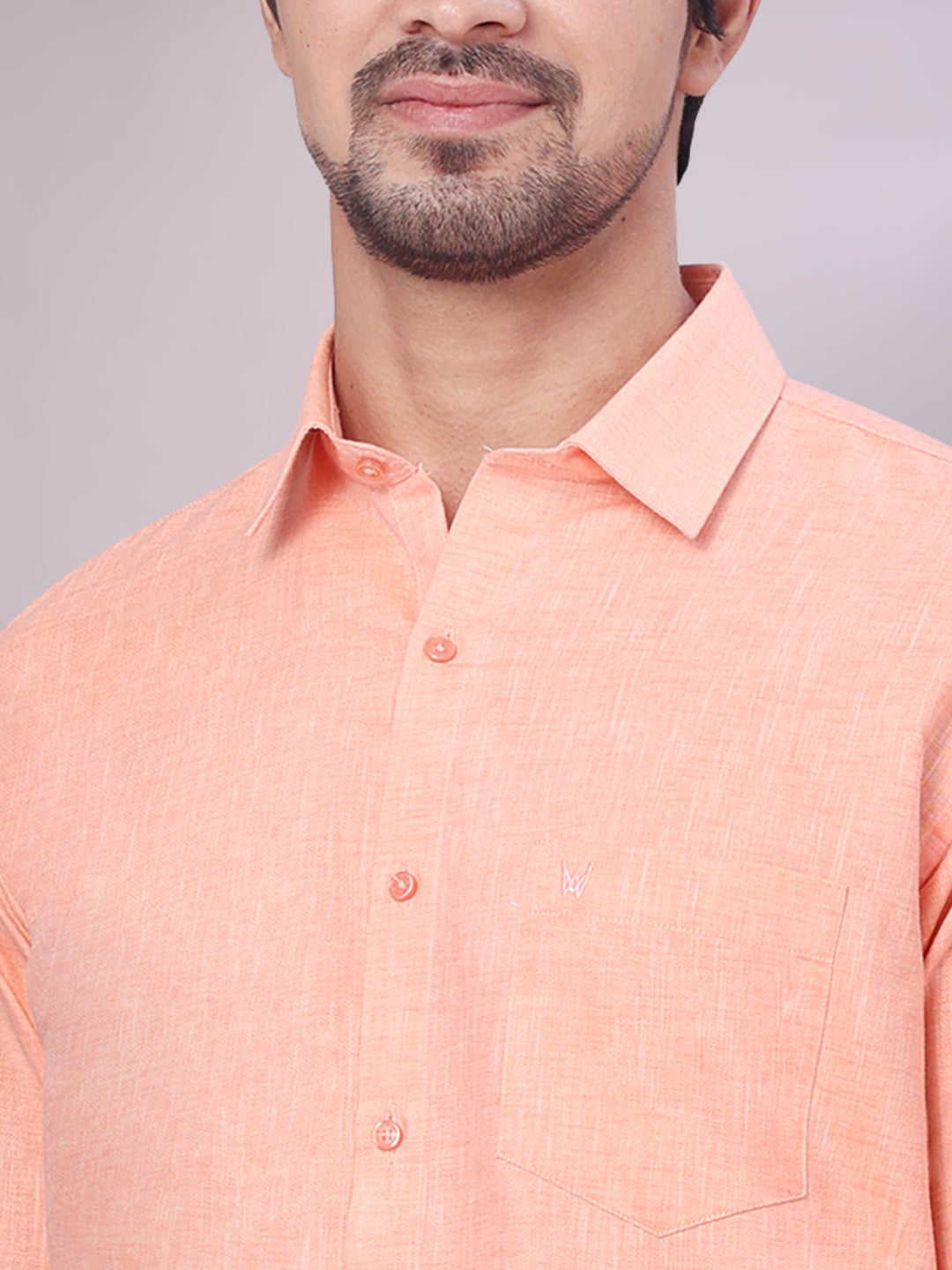 Men's Peach Color Cotton Shirt close view