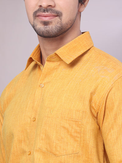 Men's Yellow Color Cotton Shirt close view