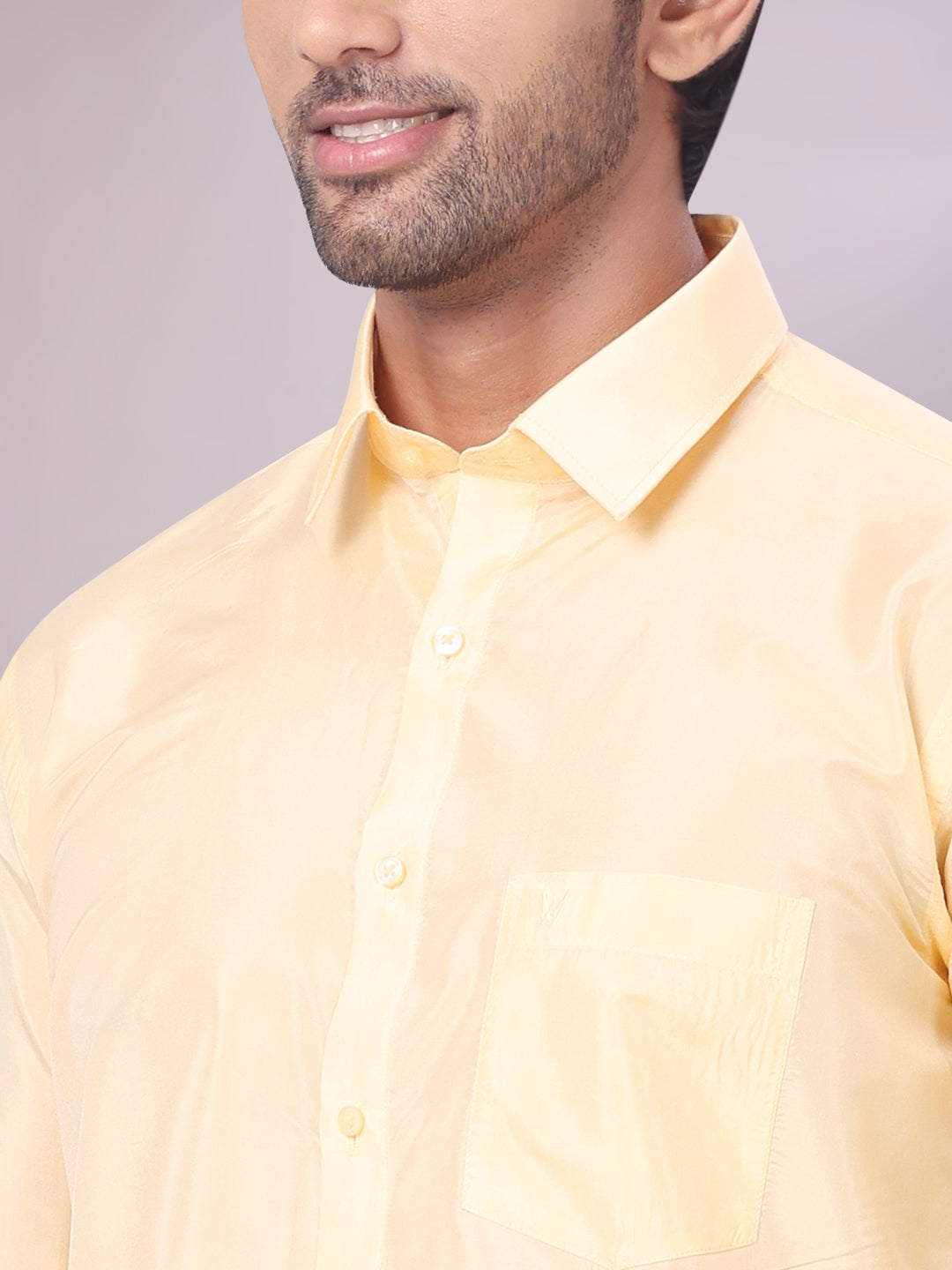 Men's Art Silk Light Gold Full Sleeves Shirt Finesse close view