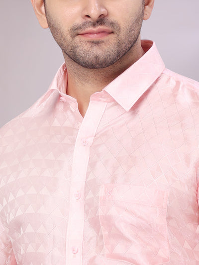  Men's Art Silk Pink Full Sleeves Shirt Neogen close view