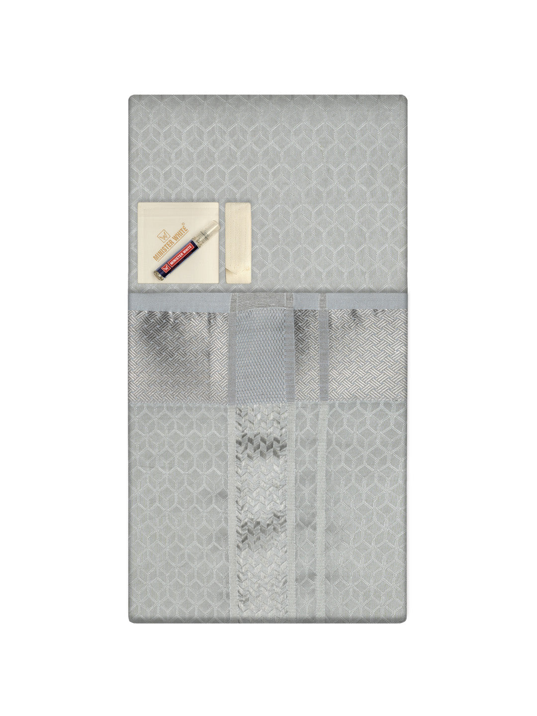 Men's Premium Art Silk Half White Shirt Bit with 2 1/2" Silver Jari Border Dhoti Towel Combo Sweden