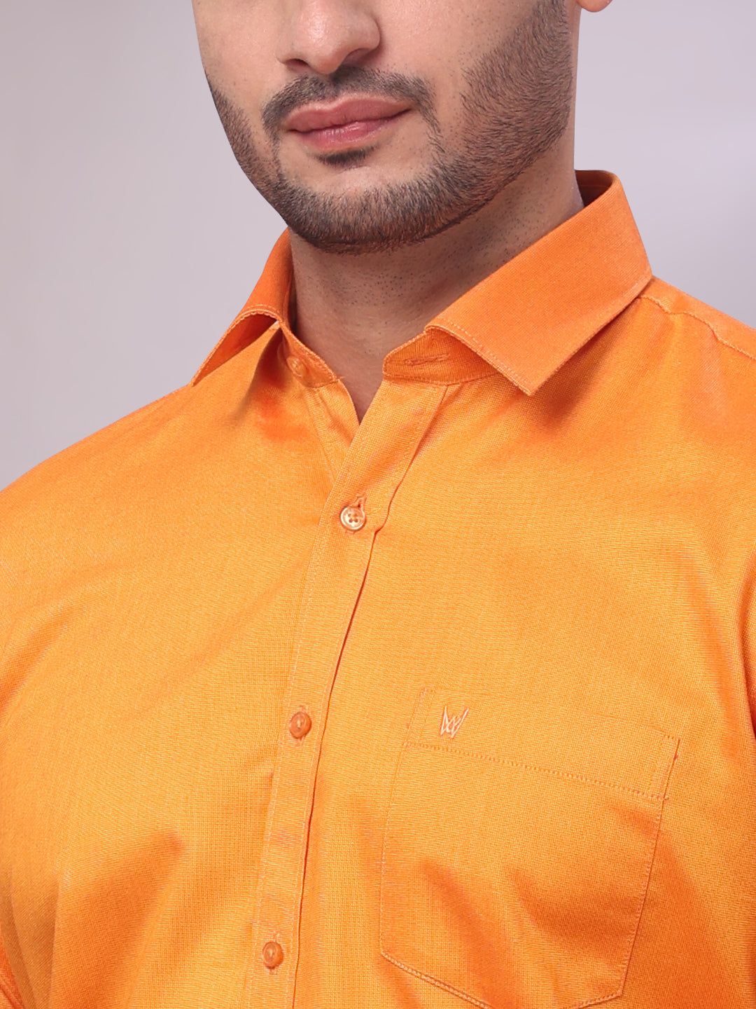 Mens Cotton Orange Shirt and Airtex Matching Border Dhoti Combo Nector