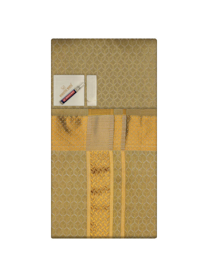 Men's Premium Art Silk Mango Shirt Bit with 2 1/2" Gold Jari Border Dhoti Towel Combo Sweden
