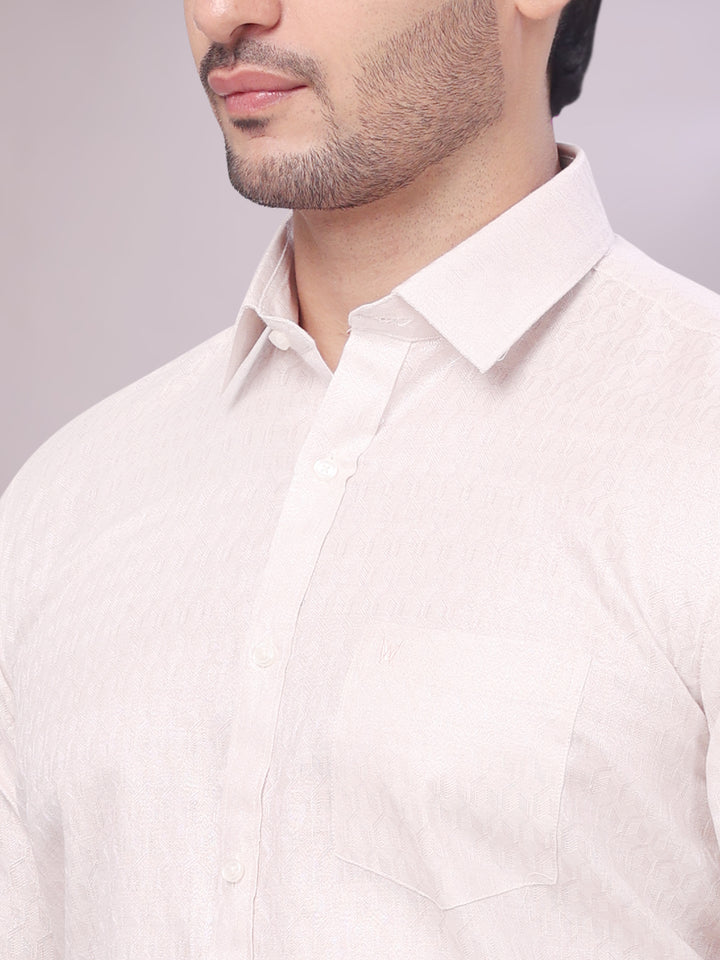 Mens Light Rose Colour Jacquard Shirt with Matching Flexi Dhoti Combo Zeebra