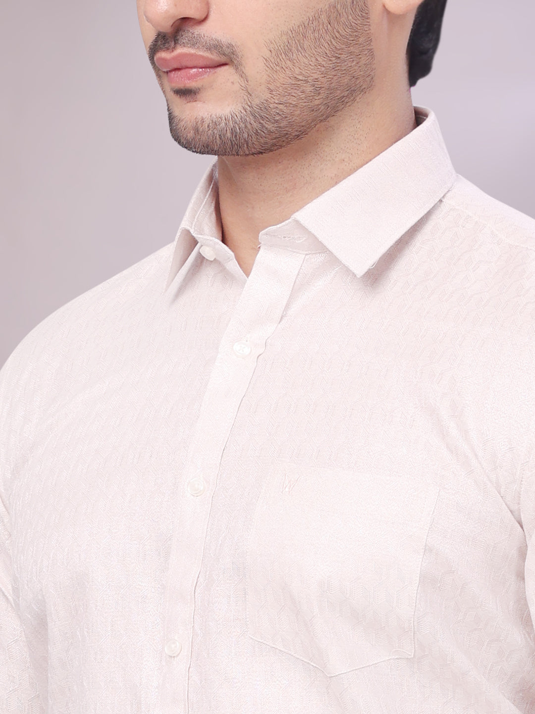 Men's Light Rose Color Jacquard Shirt Zeebra close view