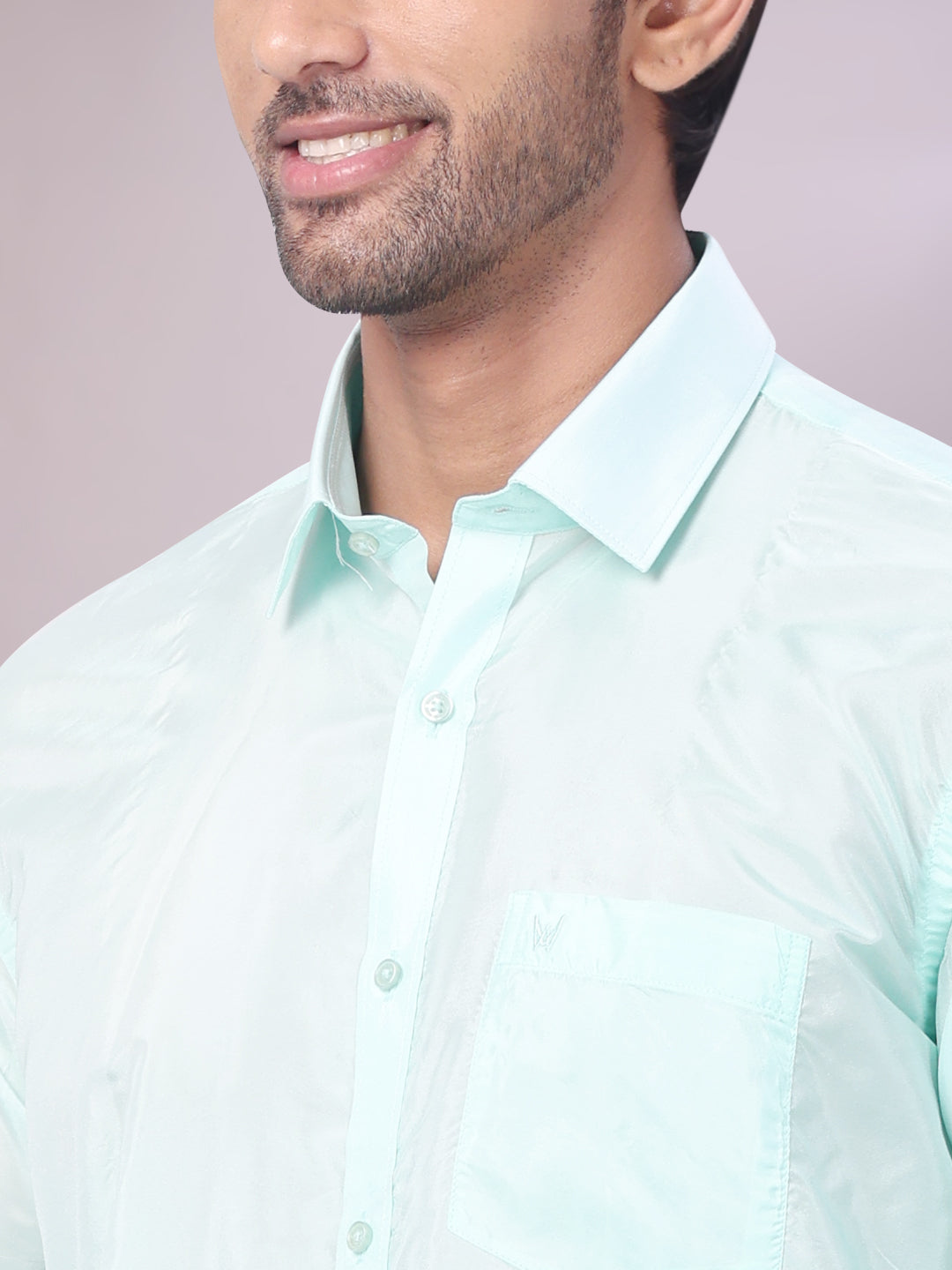 Mens Art Silk Mint Leaf Full Sleeves Shirt with Gold Jari Border Flexi Dhoti Combo Finesse