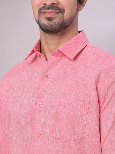 Men's Pink Color Cotton Shirt close view
