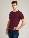 Men's Wine Regular Fit V-Neck T-Shirt Caliber