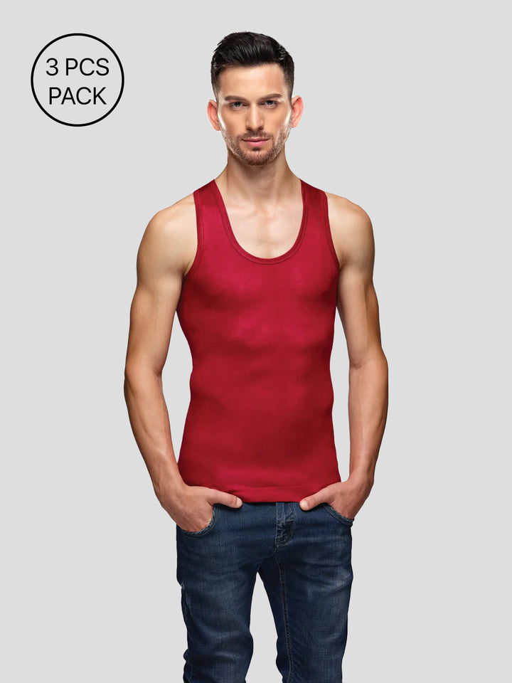 Men's Super Combed Cotton Assorted Color Vest Panther (Pack of 3)