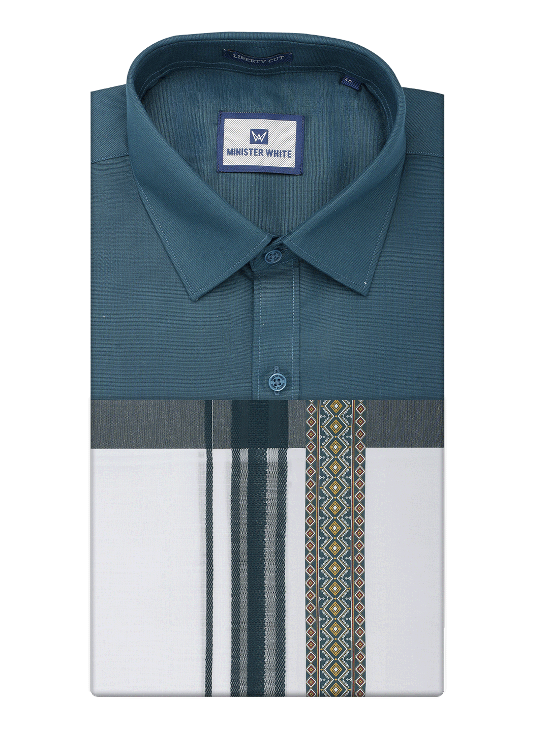 Men's Cotton Dark Green Matching Shirt with Fancy Printed Border Dhoti Combo Luster Trend