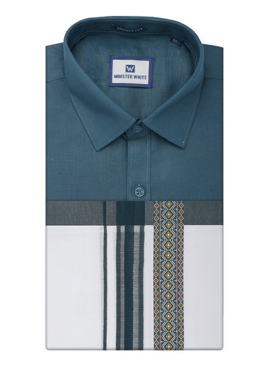 Men's Cotton Dark Green Matching Shirt with Fancy Printed Border Dhoti Combo Luster Trend