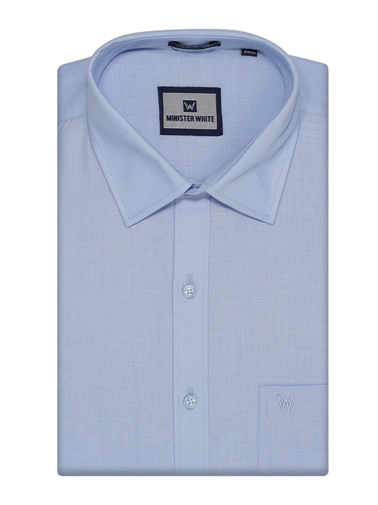 Mens Cotton Linen Regular Fit Sky Blue Colour Shirt Azuro Linen by Minister White