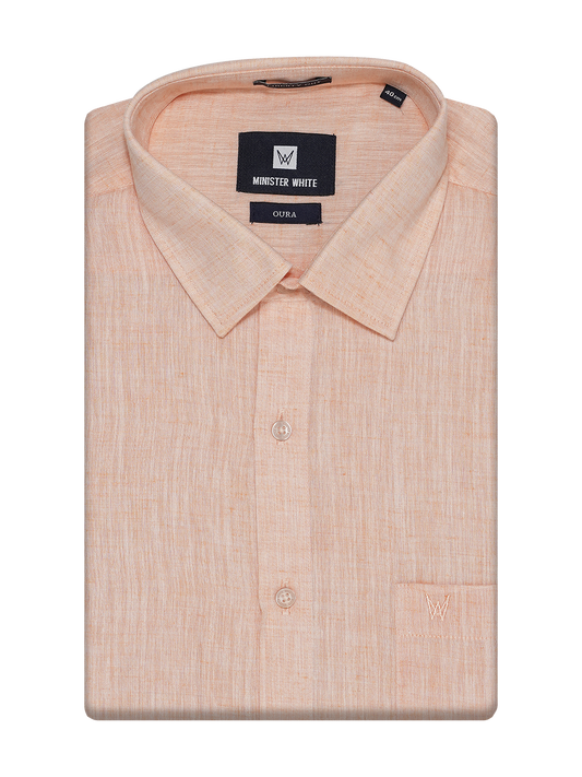 Mens Cotton Peach Colour Regular Fit Shirt Oura by Minister White