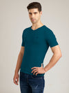Men's Teal Regular Fit V-Neck T-Shirt Caliber