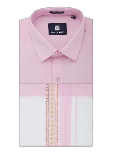 Men's Cotton Pink Matching Shirt with Fancy Printed Border Dhoti Combo Luster Trend