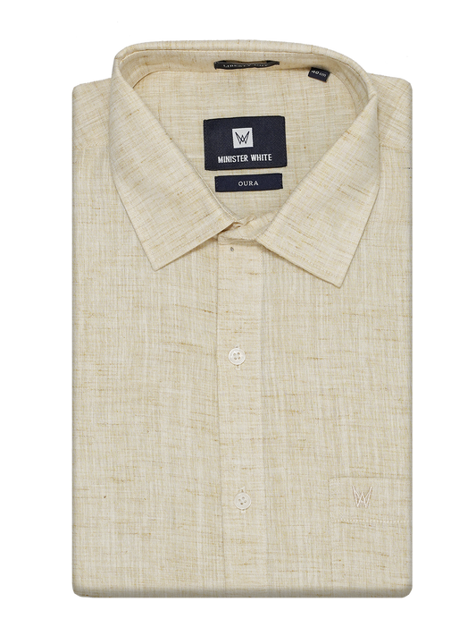 Mens Cotton Sand Colour Regular Fit Shirt Oura by Minister White